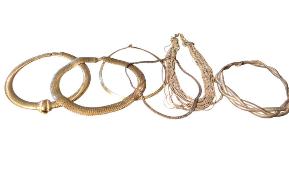 Vintage Gold Tone Collar and Multi Strand Necklace Bundle Set of 6
